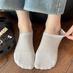 Detail close-up of women's summer thin mesh breathable low-cut invisible no-show boat socks.