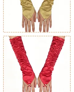 Women satin ruched fingerless gloves bridal wedding evening prom party dress accessories.