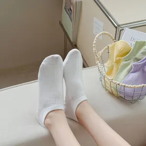 Detail view of comfortable white ankle socks featuring breathable mesh design for women.