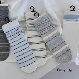Γυναικείο Casual Βαμβακερό Μέση Γάμπας Crew Socks Άνοιξη Καλοκαίρι Λεπτό Αναπνεύσιμο Ριγέ Χρωματικό Mπλοκ Slouch Socks