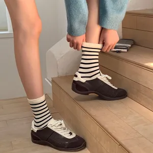 Dames gestreepte kuitkousen casual mode dagelijkse kleding comfortabele katoenmix sokken