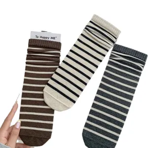 Dames gestreepte slouch sokken herfst winter zacht warm gebreid stijlvol mode comfortabel