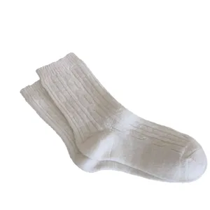 Women's winter wool mid-calf socks with classic cable knit pattern cozy warm hosiery.