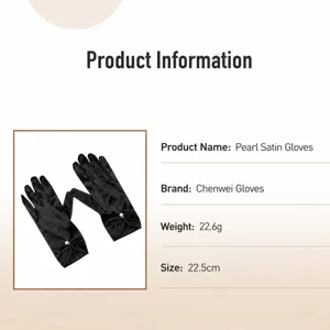 Elegant black satin gloves with pearl decoration, lightweight and stylish for weddings.