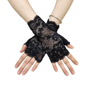 Women's Short Lace Gloves Fingerless Elegant Floral Mesh Wrist Gloves For Wedding Party Opera Daily Sun Protection