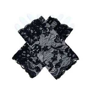 Women Black Lace Fingerless Gloves Short Wrist Opera Wedding Party Bridal Sunscreen Gloves