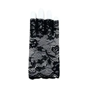 Women black lace fingerless gloves short wrist bridal opera wedding party sun protection glove