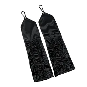 Women's Ruched Rhinestone Long Satin Gloves Bridal Wedding Prom Evening Party Accessories