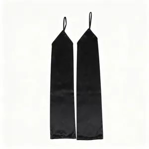 Black long satin finger-loop gloves for evening party wedding bridal opera accessories