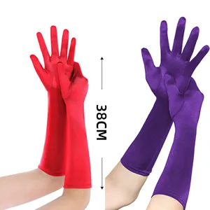 Satin long gloves for evening party wedding opera prom elegant party gloves 38cm red purple