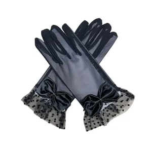 Women elegant lace gloves black mesh short gloves vintage tea party wedding accessory