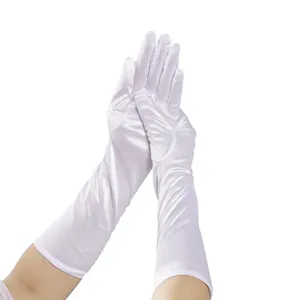 White satin long gloves 38cm stretchy opera gloves for wedding party evening dress performance.