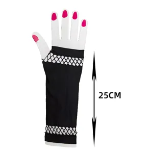 Women punk black fingerless fishnet gloves cosplay Halloween costume party 25cm length