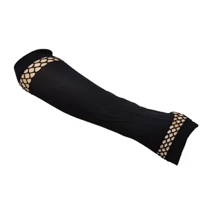 Women black punk fishnet arm sleeves fingerless gloves for cosplay costume party wear main view.
