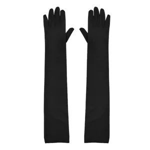 Classic black long opera gloves for women, elegant sheer stretch evening party accessories.