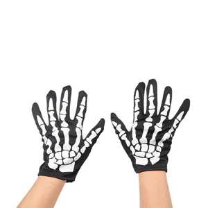 Halloween skeleton gloves black white bone print costume party scary dress up gloves main