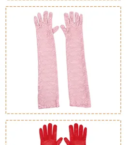 Detailed view of women long lace gloves, elegant bridal wedding opera party costume wear.