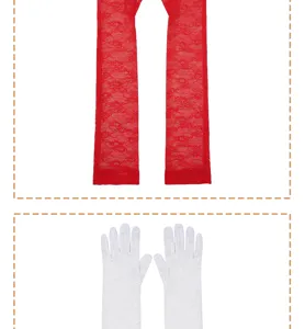 Women long lace gloves elegant opera evening party wedding bridal vintage floral red white