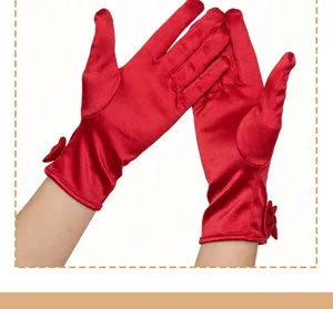 Bridal elastic satin wrist-length bow gloves for evening party and prom events