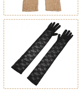 Women long lace gloves elegant opera evening party wedding prom gloves black and beige pairs