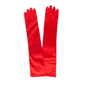 Red satin long gloves 45cm opera gloves for evening party wedding performance accessories