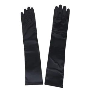 Classic black long satin gloves, 45cm opera evening gloves for formal party and wedding wear.