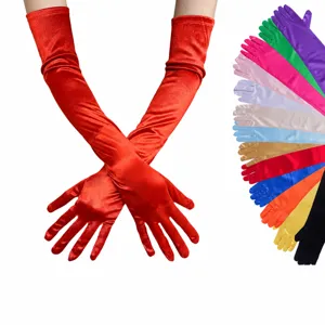 Women Long Satin Stretch Gloves Opera Length Evening Party Wedding Cosplay Costume Gloves Solid Color Fashion Accessories
