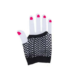 Short black fishnet gloves fingerless mesh costume gloves for women and nightclub party wear.