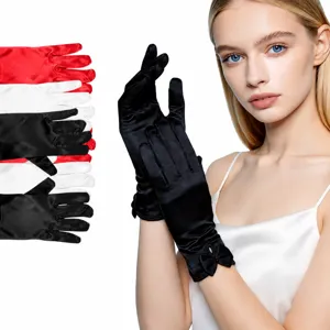 Women Elegant Satin Bow Gloves Short Wrist Length Evening Party Wedding Formal Dress Accessories