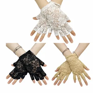 Women's Short Floral Lace Gloves Fingerless UV Protection Sun Gloves Elegant Bridal Opera Party Gloves Accessories