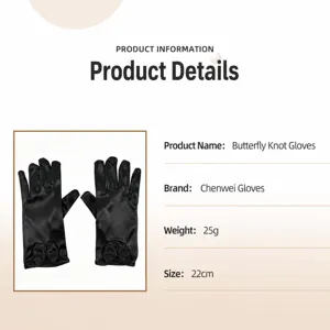 Bride satin short gloves with bow black evening party prom wedding accessories 22cm