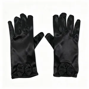 Black satin formal gloves with bow for women evening party wedding prom dress accessories