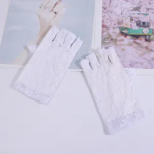 White lace fingerless gloves short floral sun protection gloves for wedding party opera tea