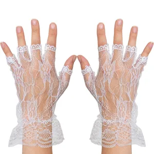Gants sans doigts en dentelle blanche avec volants pour femmes, élégantes tenues de scène.