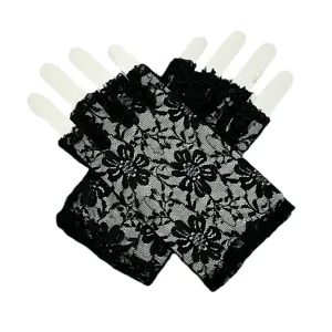 Black lace fingerless gloves for women, short floral bridal gloves for wedding and opera.