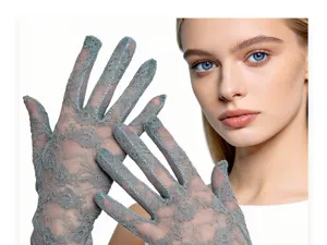 Elegant grey lace sun protection gloves for women, perfect for driving and bridal wear.