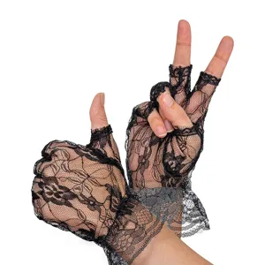 Femmes gants en dentelle noire sans doigts volants spectacle de scène été mode