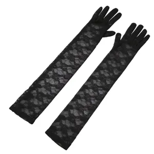 Women long black lace gloves elegant opera evening party bridal wedding costume accessories