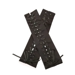 Black fingerless long lace up gloves satin arm warmers gothic party costume accessories