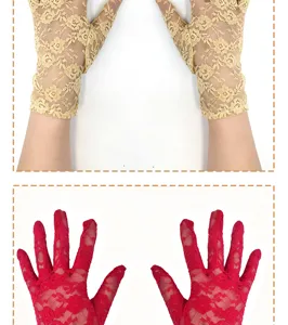 Short lace sun protection gloves for women, bridal wedding gloves, delicate floral design.