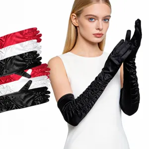 Women Long Satin Gloves Pleated Elegant Opera Evening Party Wedding Etiquette Gloves Fashion Accessories