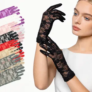 Women Short Lace Sun Protection Gloves Floral Hollow Out Breathable Driving Wedding Bridal Gloves Fashion Accessories