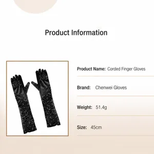 Black satin long gloves 45cm opera evening party elegant pleated gloves for women main view.