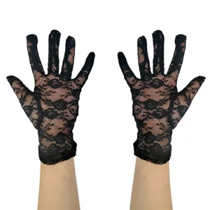 Women black lace gloves short sun protection driving gloves elegant wedding bridal new