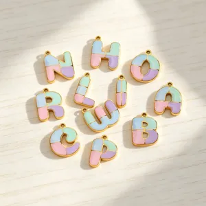Colorful enamel letter charms for DIY jewelry making, necklace bracelet pendant accessories.