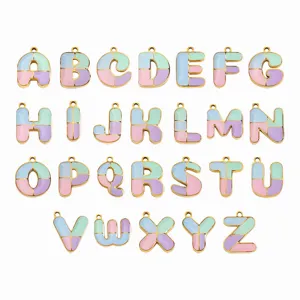 Stainless Steel Letter Charms Colorful Enamel A-Z Alphabet Capsule Pendant For DIY Necklace Bracelet Keychain Jewelry Making Components