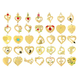 Luxury Titanium Steel Rhinestone Heart Flower Charms For DIY Bracelet Necklace Earring Handmade Jewelry Craft Making Findings Components