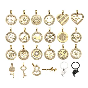 Stainless Steel Rhinestone Flower Heart Snowflake Smile Cat Pendant Charms For Necklace DIY Jewelry Accessories Craft Gift