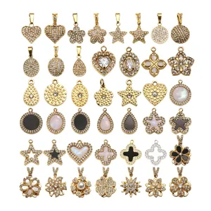 Fashion Stainless Steel Rhinestone Mother of Pearl Pendants DIY Jewelry Accessories Heart Star Clover Flower Charms For Necklace Making