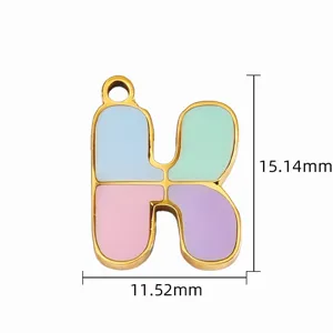 Detailed view of colorful enamel letter H alloy pendant, glossy finish DIY jewelry accessory.